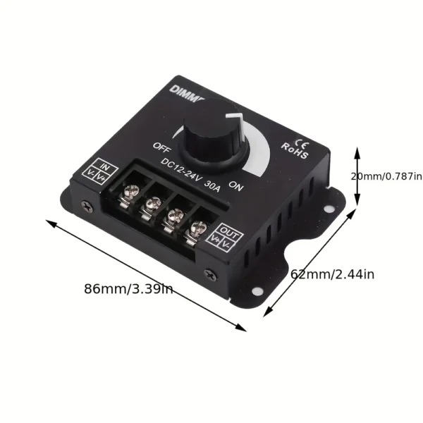 1pc 12V to 24V 30A LED Dimmer Switch Knob with Metal Housing