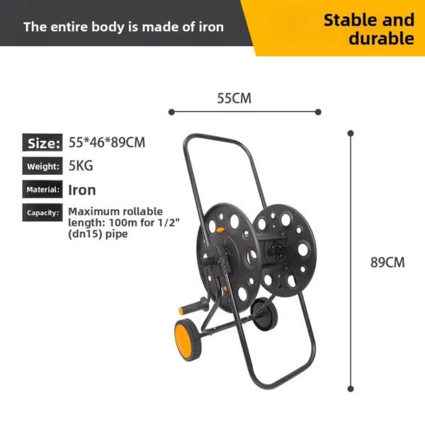 100M Wheeled Metal Hose Reel Cart with Manual Hand Crank for Garden & Car Wash