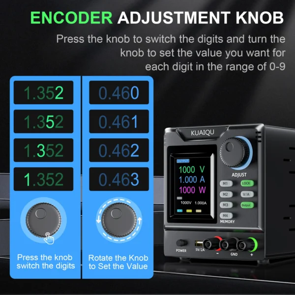 KUAIQU 1000W Programmable DC Bench Power Supply with RS-232 & USB, Adjustable CV/CC Output