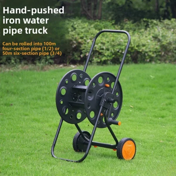 100M Wheeled Metal Hose Reel Cart with Manual Hand Crank for Garden & Car Wash