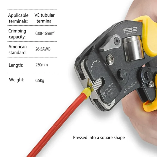 VSC10 Professional Bootlace Ferrule Crimping Tool for 0.25–10mm² Wire End Sleeve Terminals