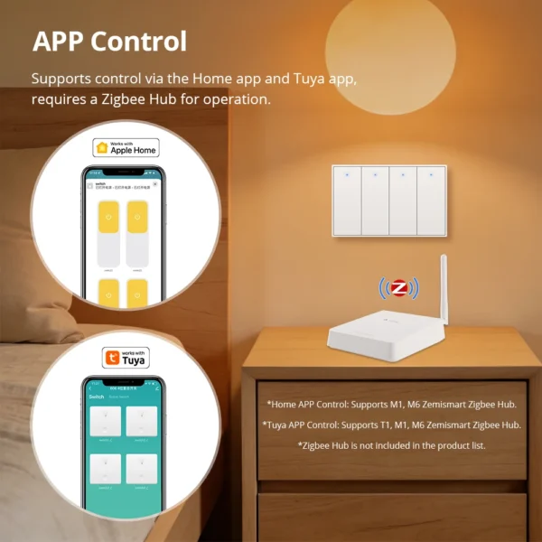 Zemismart Zigbee 4-Gangs Smart Wall Switch with Neutral Wire for Tuya, Alexa & Google Home